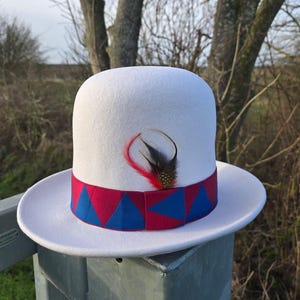 Bowler Hat White Wool Felt Tall Crown Hat, Erykah Badu Style