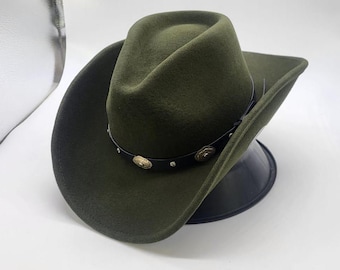 Crushable Wool Felt Gambler Hat: Cowboy Hat with Buckle Band Handmade Western Cowboy-Hat