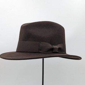 Indiana Jones Fedora Hat Pure Wool Men's Hat Authentic 1940s Retro Vintage Style with authentic Fedora hat's Men's Grosgrain Band