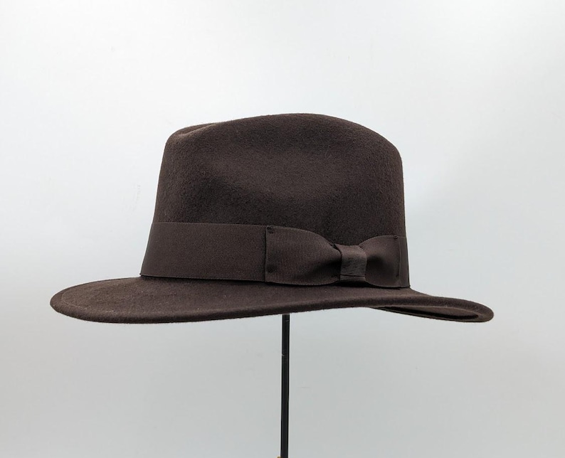 Indiana Jones Fedora Hat Pure Wool Men's Hat Authentic 1940s Retro Vintage Style with authentic Fedora hat's Men's Grosgrain Band