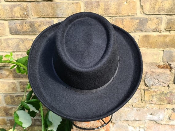 Gambler Cowboy Hat Noir 100% Laine feutre avec Boucle Band hydrofuge Gaucho Crushable Laine feutre Gambler chapeau Hommes, Femmes chapeau fait à la Ma