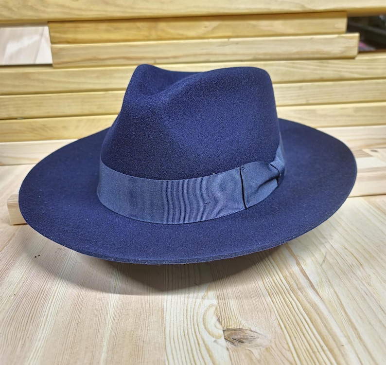 Fedora Hat Classic Wide Stiff Brim Snap-Brim Fedora Hat 100% Premium Wool withAuthentic Grosgrain Band and Custom Branding