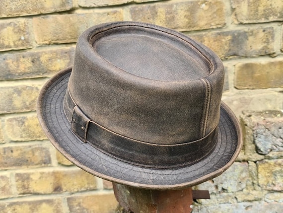 Pork Pie Hat Vintage Leather Look Pork 