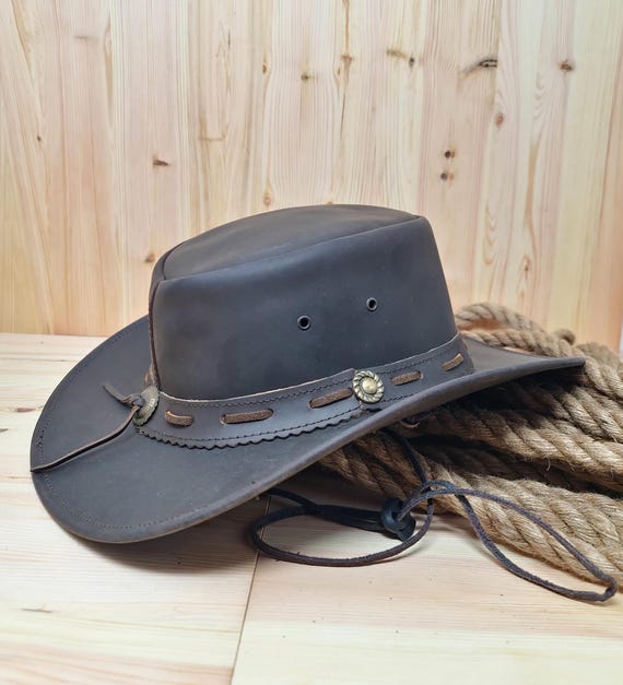 Customizable Leather Outback Hat: Unisex Western Style