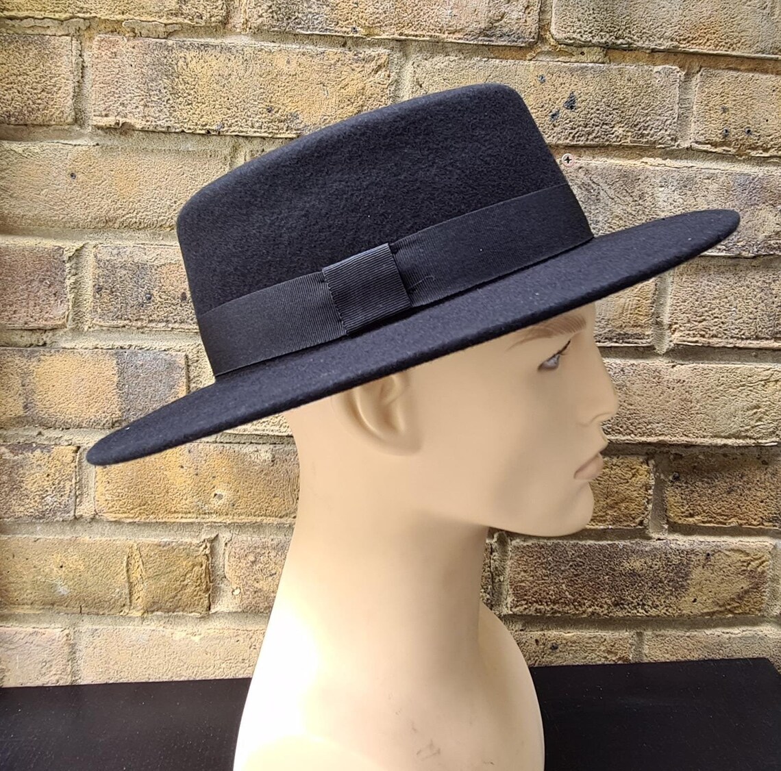Wool felt Boater hat Black Fedora Hat 100% Wool Round Crown | Etsy