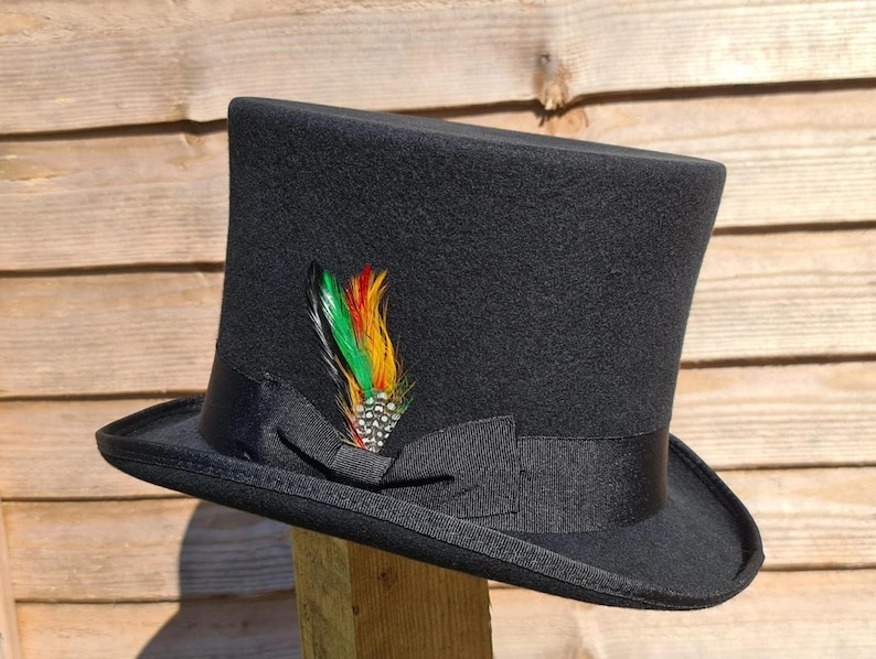 Majestic Tall Top Hat Victorian top hat with Name or Initials – Classic 20cm Black and Brown Hat dead man top hat wool hat wedding hat party hat