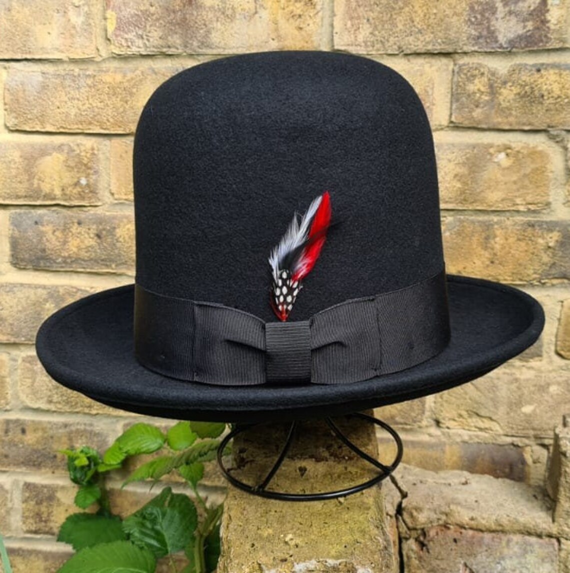 Tall Bowler Feather Hat Men Women Very Tall Top Hat 100 Etsy