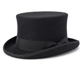 Handcrafted Wool Felt Top Hat: Victorian Black Wool Top Hat  Wedding Party Accessory (Custom Branding)