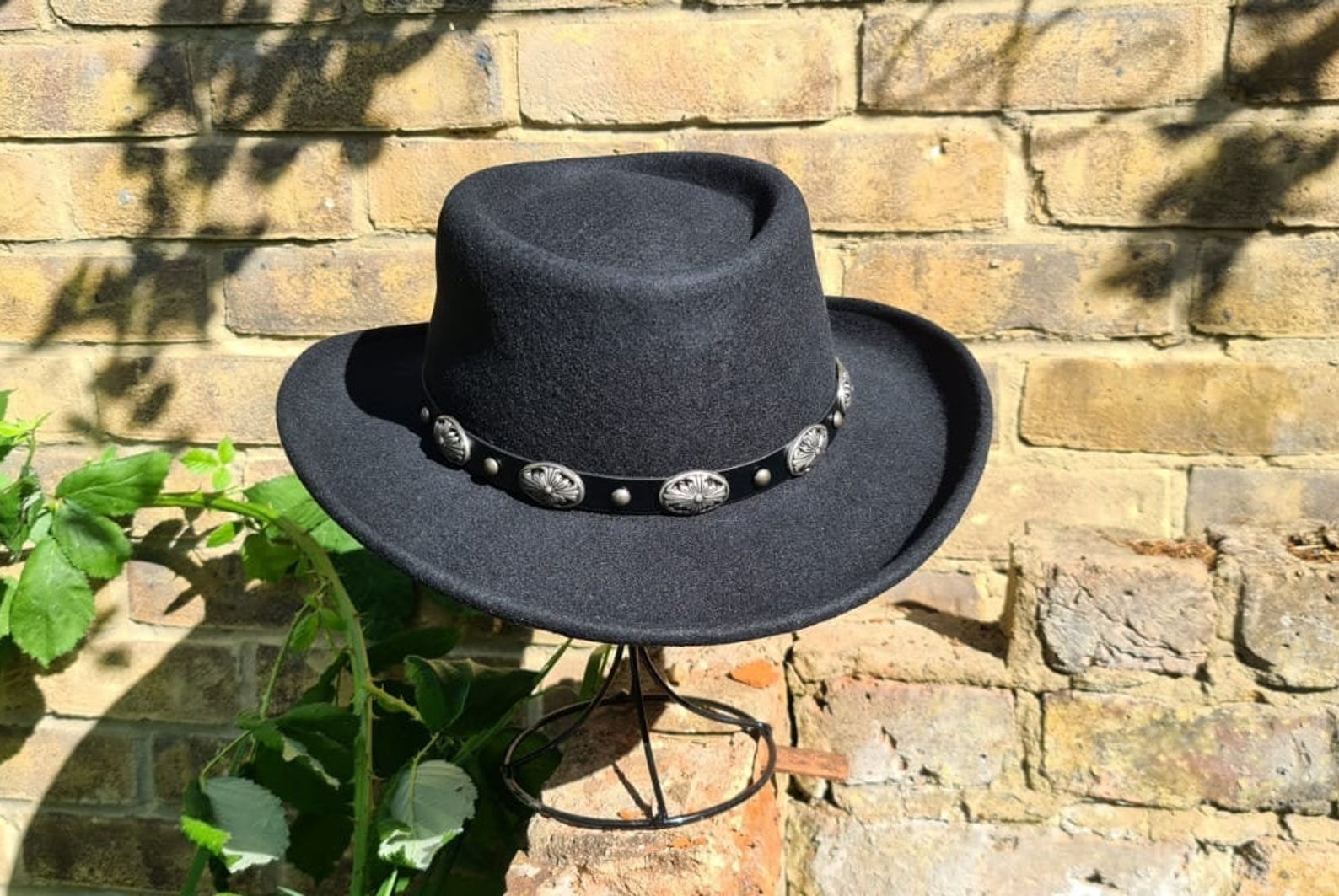 BLACK CRYSTAL Wool Felt Gambler Hat With Buckle Band The Etsy