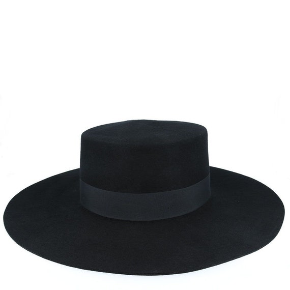 Boater Hat Wide Brim Hat Classic Boater Hat Black 100%wool 