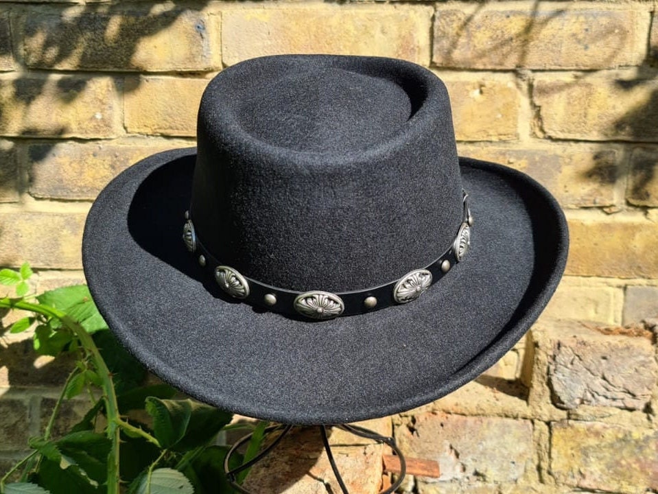 Customizable Classic Gambler Hat – Personalize Initial, Using Branding Iron, Wide Brim Style 100% Wool Felt with Buckle Gaucho sweatband