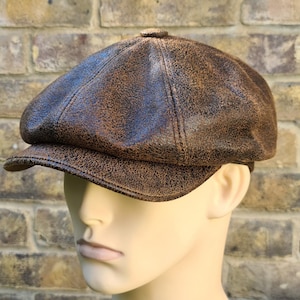 Handgemaakte schapenvachtleren krantenjongenspet: aanpasbare Peaky Blinder-hoed S/XXL