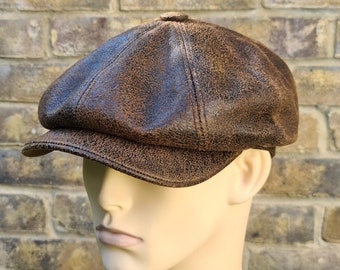 Customizable Peaky Blinder Leather Cap  100% Genuine Sheepskin | Handmade Eight-Panel  Hat Personalize with Iron Branding for a Unique Touch