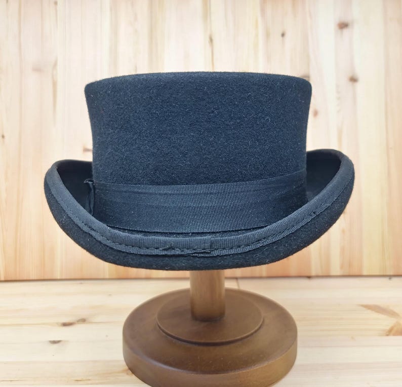 Top Hat Dead Man short top 10cm tall Mid-Crown Ascot Victorian Steampunk wedding hat luxurious wool felt hat, branding iron