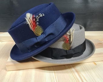Personalized Wool Felt Porkpie Hat: Handmade Crushable Trilby with Grosgrain Band