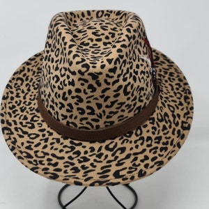 Fedora hat Leopard 100% Wool Felt Fedor personalize with Branding Iron Handmade Fedora Crushable hat  Leather Band Hat