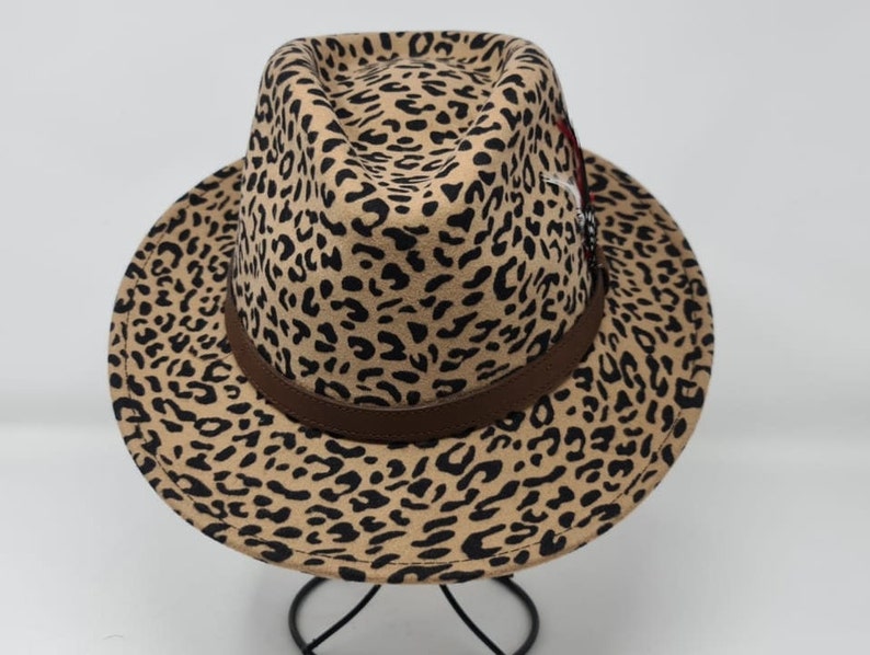 Fedora hat Leopard 100% Wool Felt Fedor personalize with Branding Iron Handmade Fedora Crushable hat  Leather Band Hat
