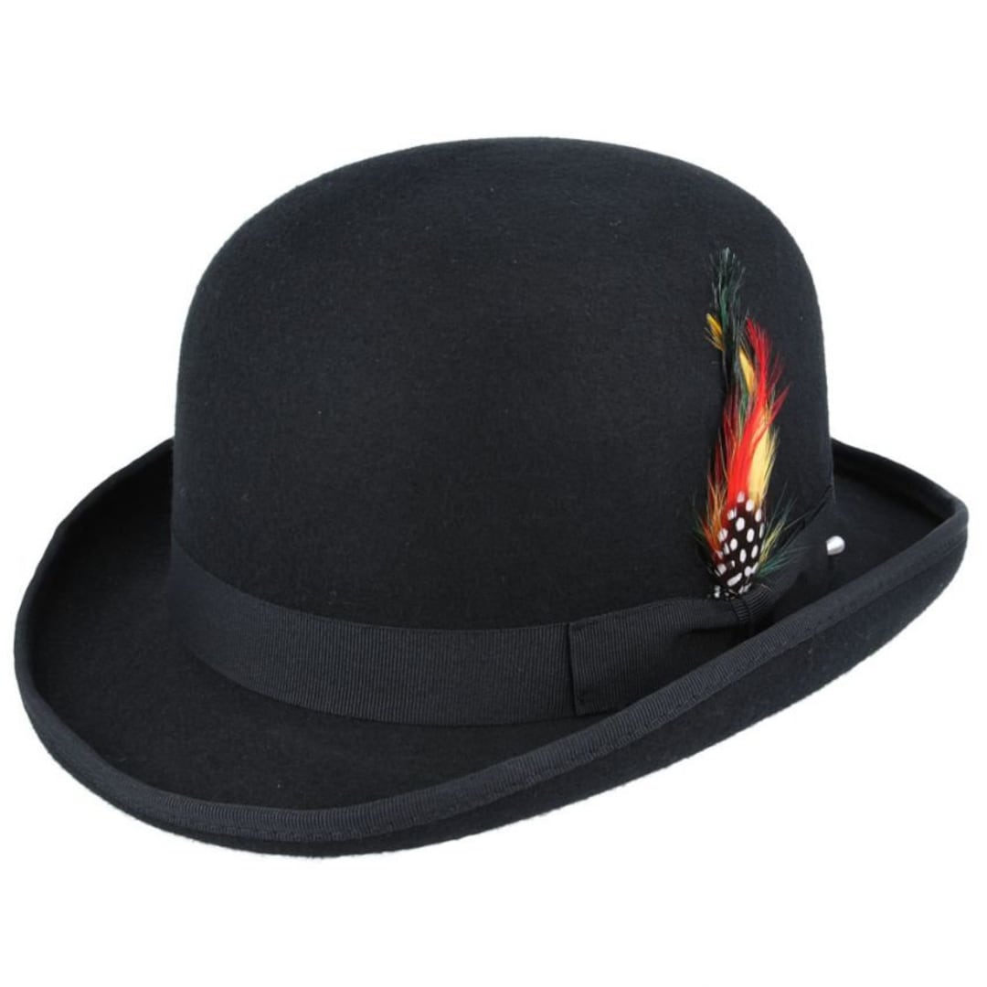 Mens Black Derby Hat, Black Bowler Hats for Men, Bowler Derby Hat, Mens
