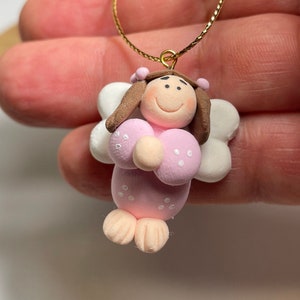 CLAY MINIATURE ANGEL - Miniature Handmade Pink Clay Angel