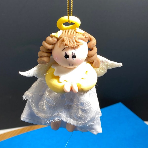 CLAY HANDMADE ANGEL - Handmade Clay Yellow Angel Ornament - Cute Clay Angel Ornament - Angel Ornament Decor - Angel Decoration