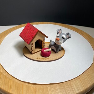 CLAY SCHNAUZER SET - Handmade Clay Schnauzer Dog, House, Plate and Bone Set – Unique Clay Schnauzer Dog – Decorative Schnauzer Dog Set