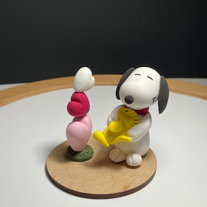 CLAY SNOOPY WOODSTOCK - Handmade Clay Snoopy Hugging Woodstock with Hearts - Cute Clay Snoopy Valentine&#39;s - Unique Snoopy Valentine&#39;s Decor