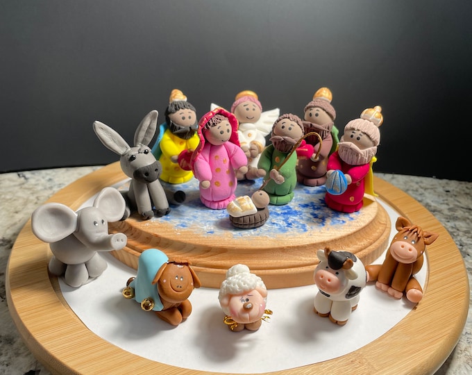 CLAY NATIVITY SET 13 Piece Handmade Nativity Set Unique Clay Nativity