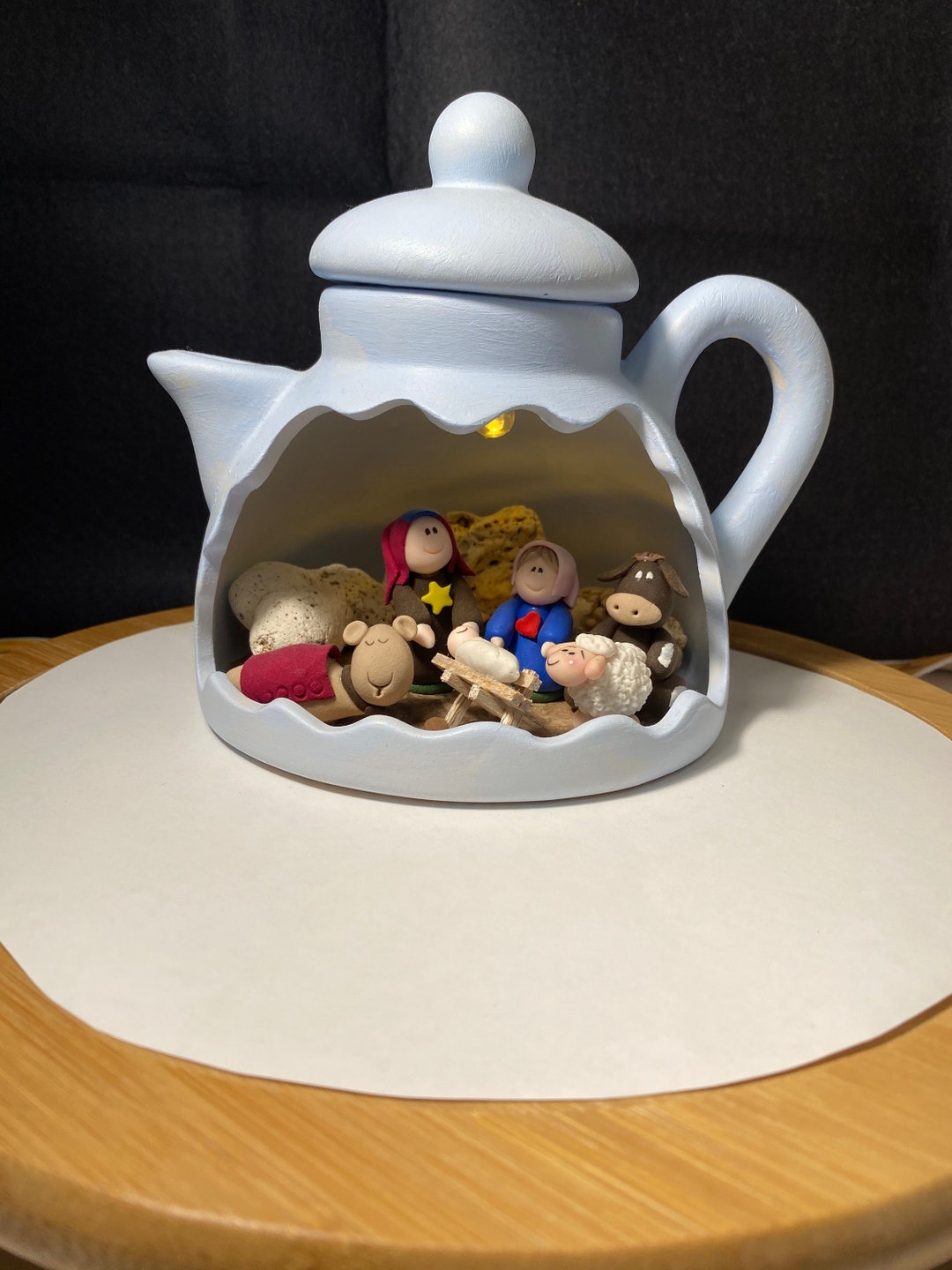 CLAY TEAPOT NATIVITY Handmade Clay Nativity Set in a Clay Teapot With