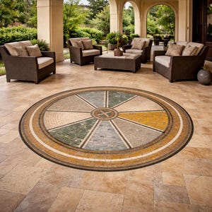 Handmade Marble Roman Mosaic, Geometric Natural Stone Floor Tile, Boho Decor