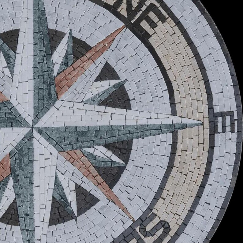 Handmade Marble Mosaic Compass Rose, Vintage Style Art, Boho Porch ...