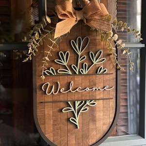 Farmhouse Welcome Door Sign, Wood & Eucalyptus Wreath
