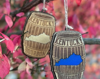 Kentucky Bourbon Barrel Christmas Ornament - Laser Engraved Wood - Rustic Holiday Decor - Bourbon Lover Gift