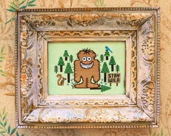 Bigfoot Yeti Cross Stitch Pattern Forest Sasquatch Wild Woods Wilderness Park Nature Xstitch Funny Cute PDF Instant Download