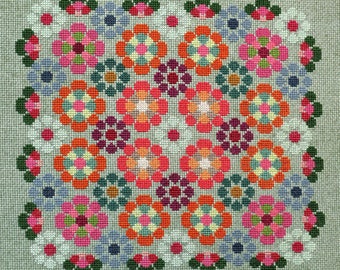 Geometric Cross Stitch Flower Modern Cross Stitch Tile Rainbow Groovy Kaleidoscope Daisy Garden Pdf Instant Download Pattern