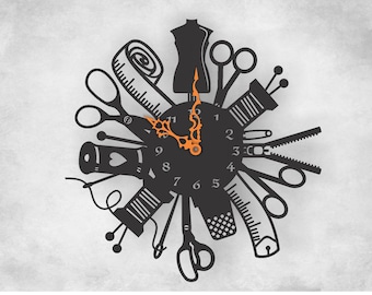 Estilista de costura de reloj Needleworks Archivos de corte láser SVG DXF, decoración de arte de pared para el hogar, vector Cdr, Cricut
