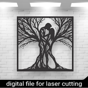 Amantes Pareja beso pared Árbol Ramas arte svg,dxf, png cdr files.plasma cut file,wall art dxf,archivos cortados por láser,archivos Glowforge, hombre y mujer