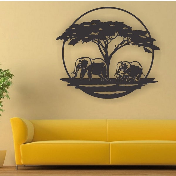 Elephant family Laser cut files SVG DXF, décor d’art mural, Cdr vector, décor artistique, Cricut, Panneau d’art mural