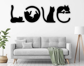 Panel Love cat Laser cut files SVG DXF, home wall art decor, Cdr vector, art decor, Cricut, Wall art panel