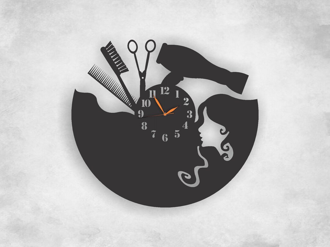 Clock. Hair Stylist Laser Cut Files SVG DXF, Home Wall Art Decor, Cdr