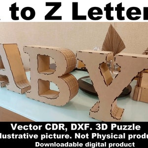 Letras del alfabeto 3D de la A a la Z y &, Corte láser, Archivos CDR, Vector, Letras 3D