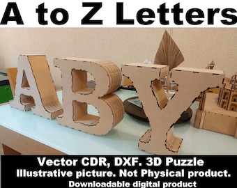 3D alphabet letters from A to Z and &, Laser cut, CDR Files, Vector, 3D letters