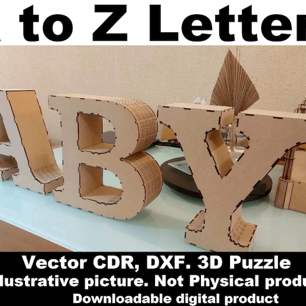 Lettres de l'alphabet 3D de A à Z et &, Découpe au laser, Fichiers CDR, Vecteur, Lettres 3D