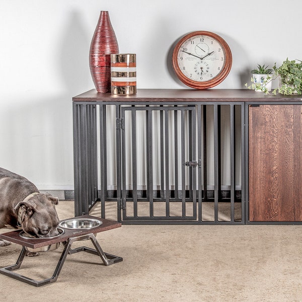 Dog cage furniture with cupbord | Holz Hundebox Wohnzimmer | Houten Honden Bench KEEPER