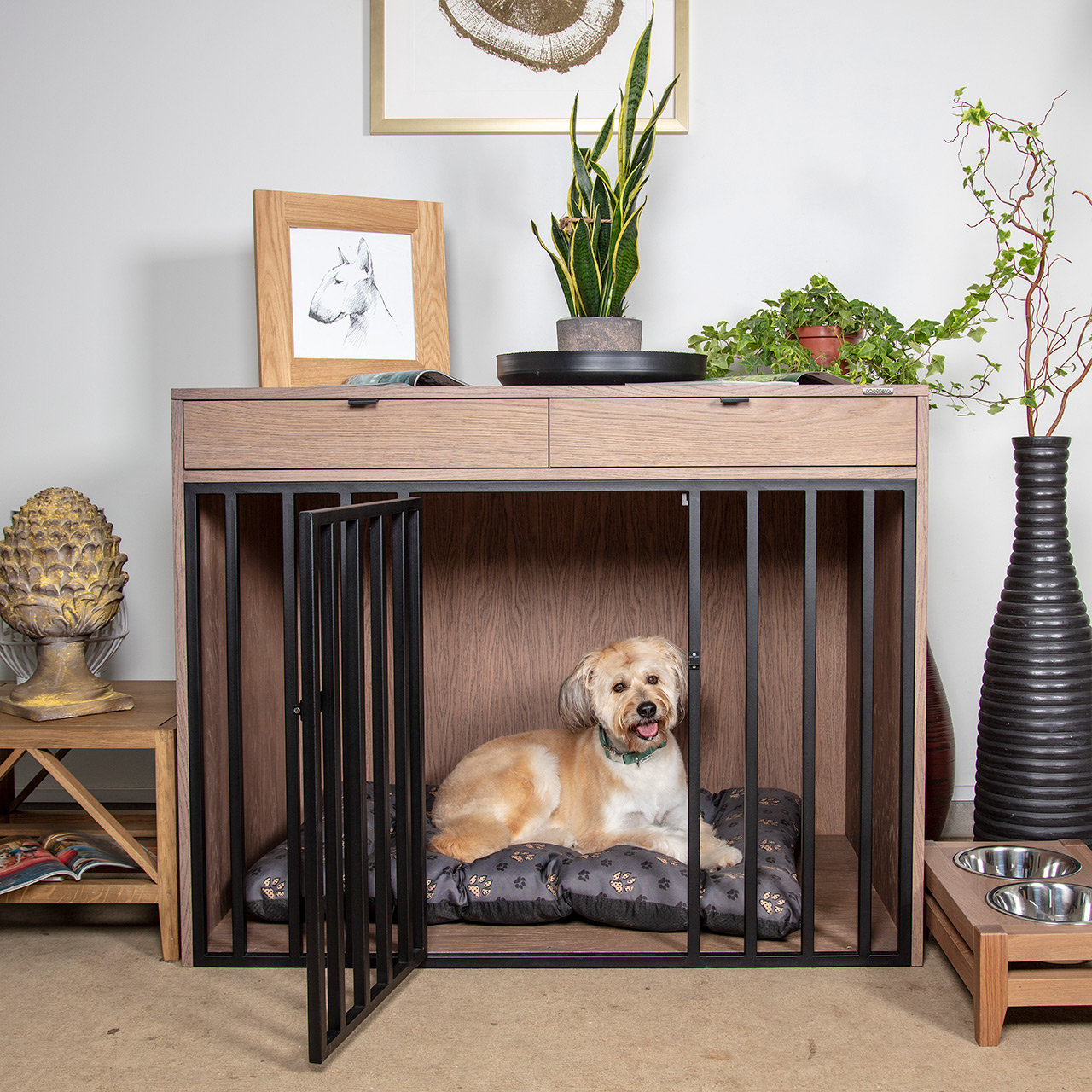 Dog Crate Sideboard Holz Hundekäfig Wohnzimmer Houten