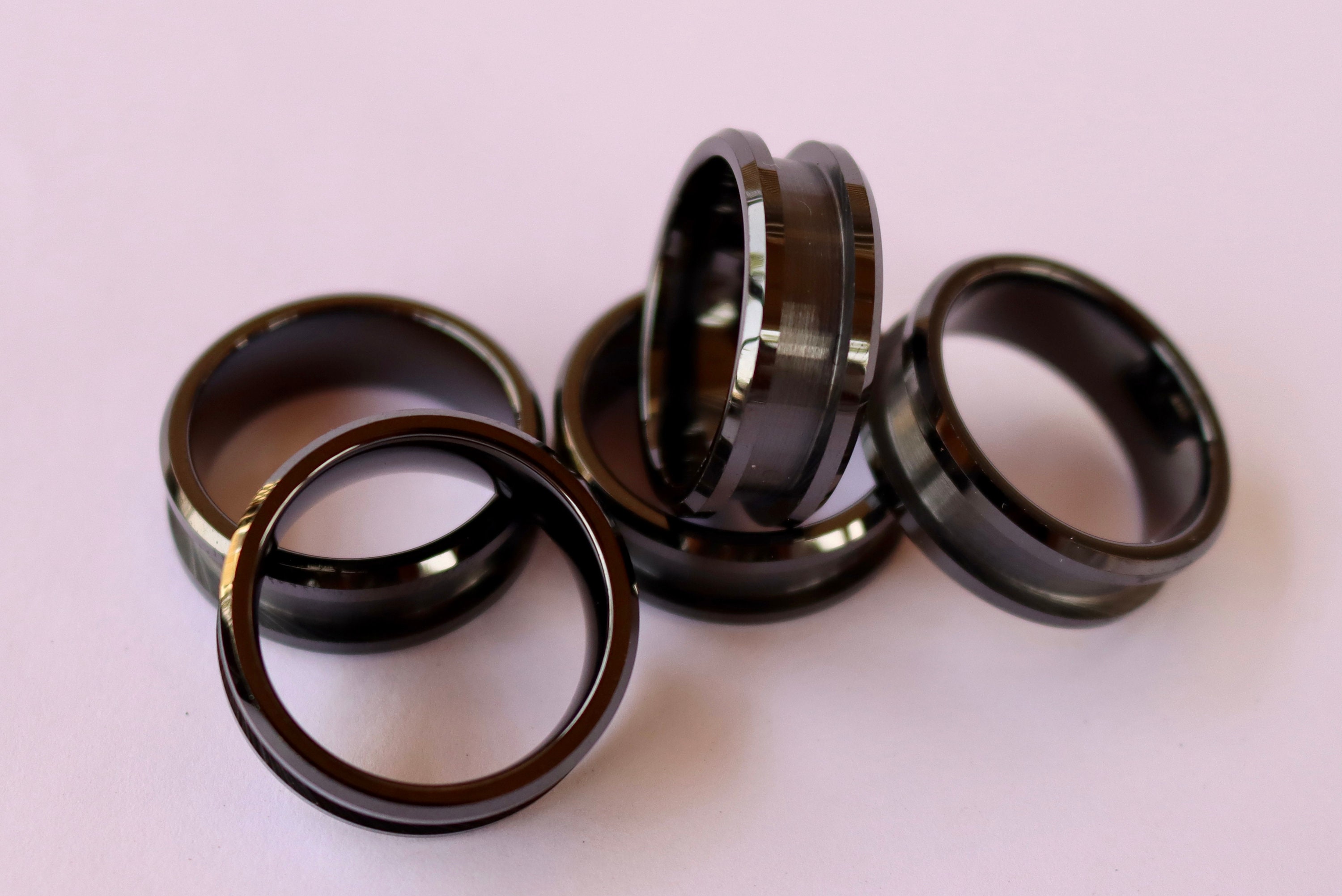 8mm Wide Black Ceramic Ring Blank, 4mm Wide Channel Inlay Ring Blank