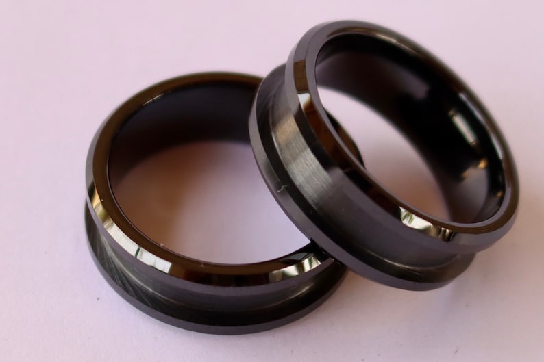 8mm Wide Black Ceramic Ring Blank, 4mm Wide Channel Inlay Ring Blank