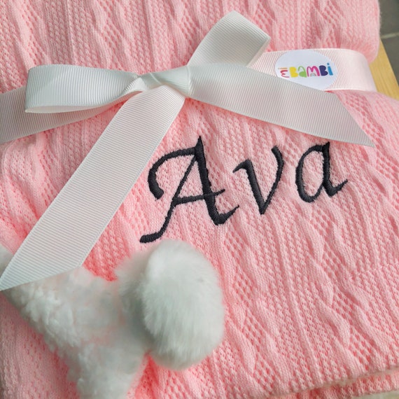 Personalised Baby Blanket Cable Knit Knitted Baby Gift Newborn