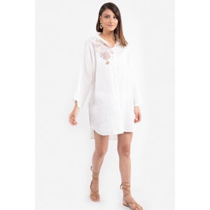 Camisa 100% ropa de cama, ropa de salón, ropa de playa, ropa de resort, boho beach cover up, talla grande, regalo para ella, Ecru I WILDA