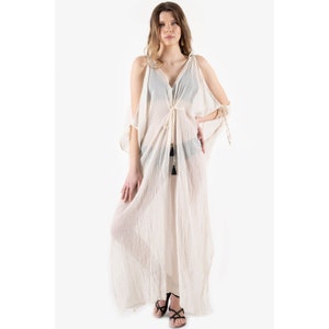 100% Algodón Caftan, Kaftan, Lounge Wear, Beach Wear, Resort Wear, Boho Beach Cover Up, Plus Size, Gift for her, Ecru I FELICYA