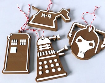Gingerbread Themed Dr Who Decorations - 3D Printed Christmas Baubles